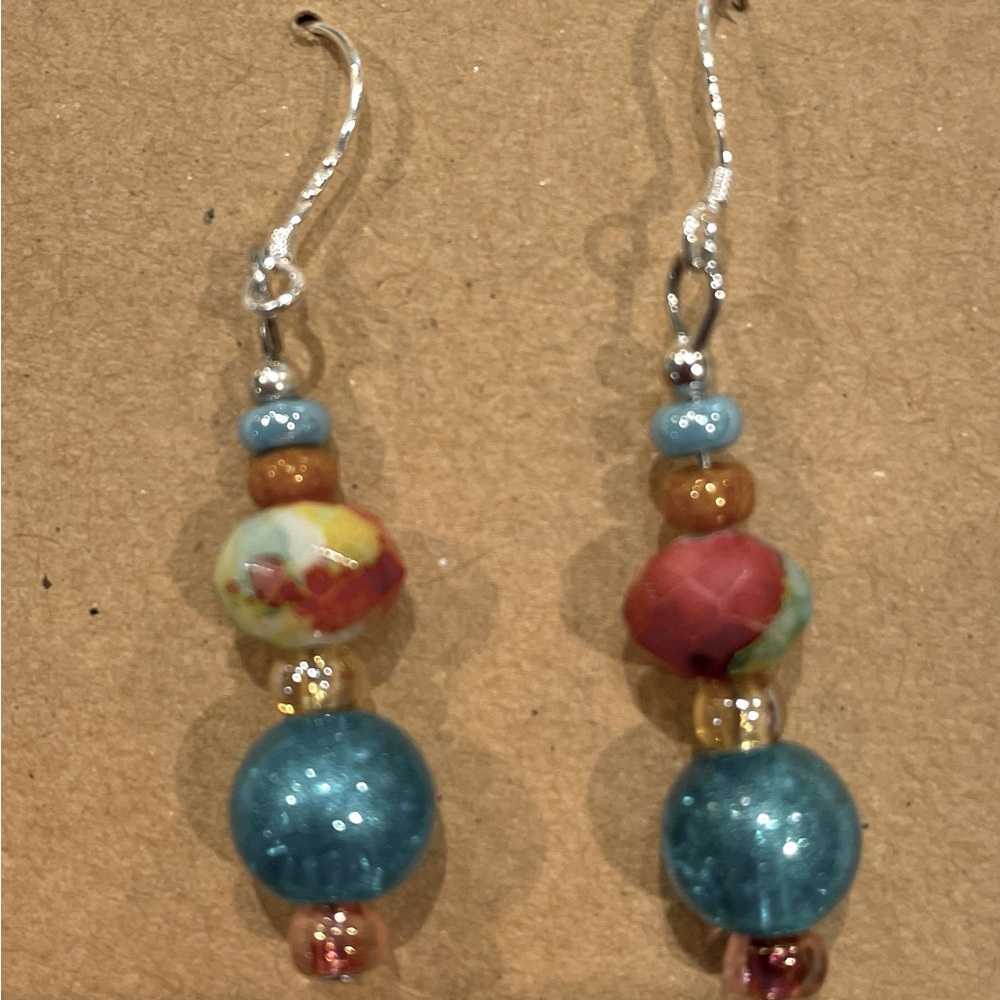 Handcrafted- Turquoise and Multicolored Beaded Earrings